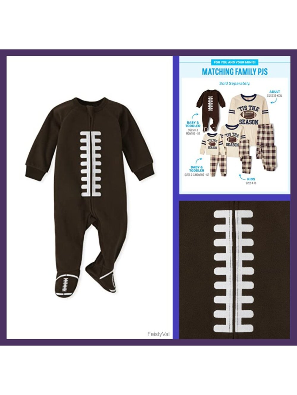 Baby Toddler Microfleece Football Footie Pajama One Piece Zip